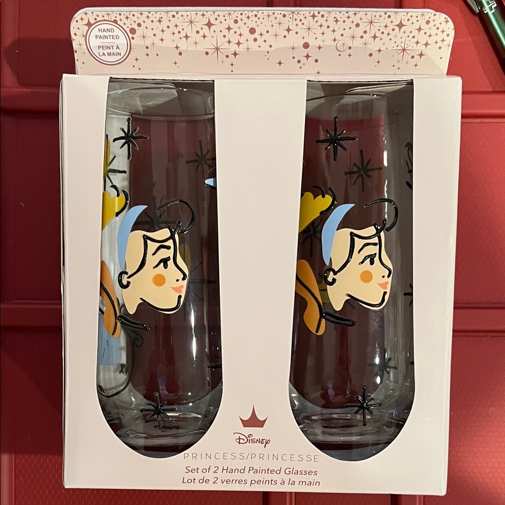 Disney Princess Hand Painted Glass Set with Blue and Yellow Accents